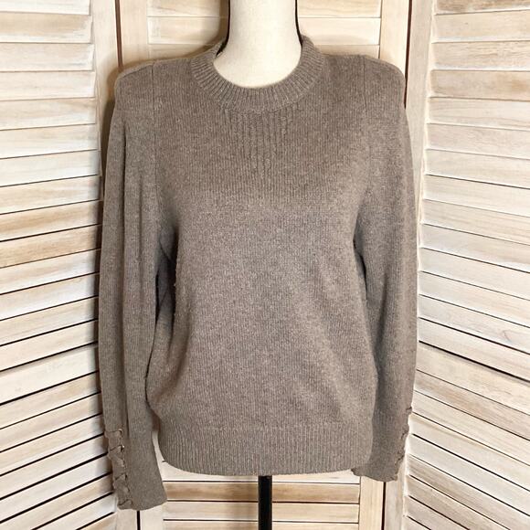 Ba&sh Keane Puff Shoulder Sweater Lace Up Cuff Wool Cotton Taupe 3 L - Picture 6 of 12